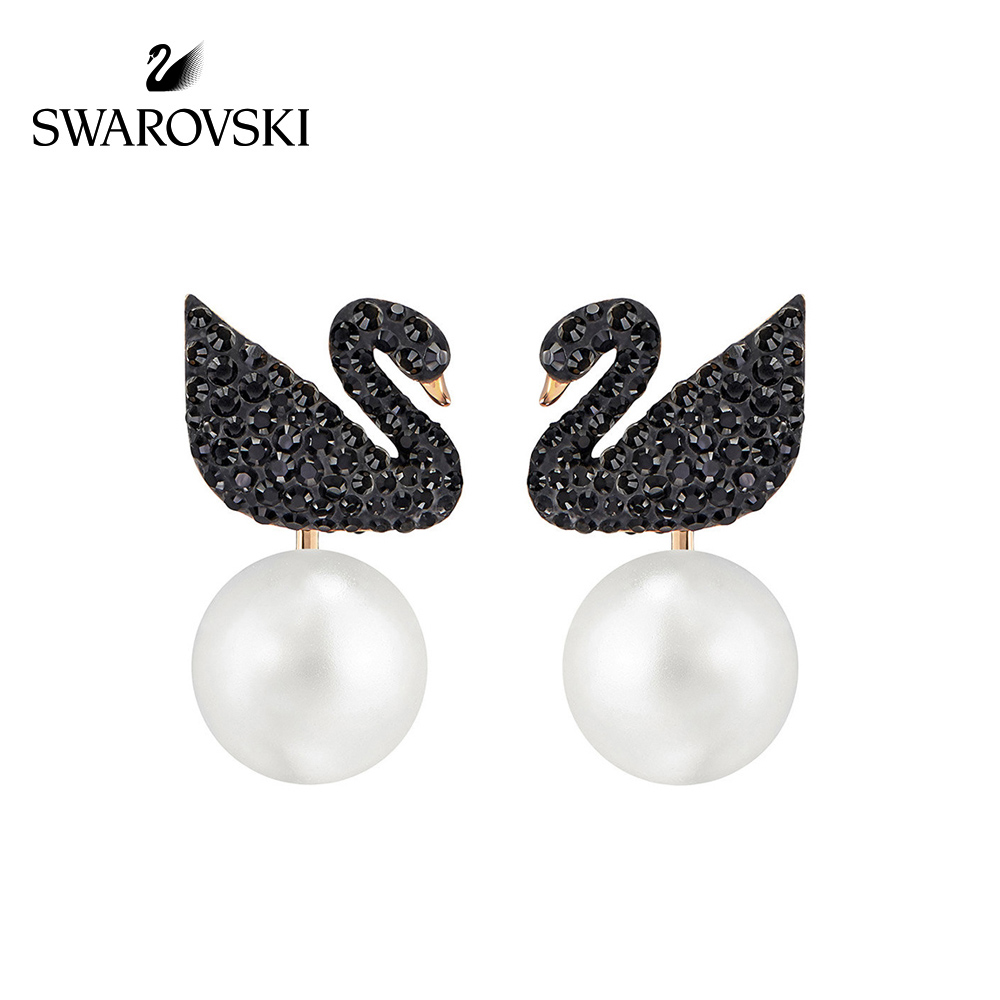 施華洛世奇 Iconic Swan 穿孔耳環 時尚百搭黑天鵝耳釘耳飾